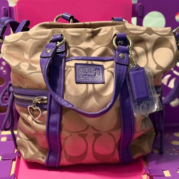 Coach Poppy Tan and Purple Shoulder Bag - Picture 2 of 16